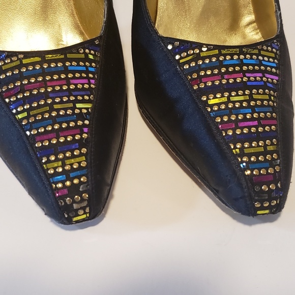 ST.John Black & Multi Color Emblished Satin Pumps - Picture 7 of 8